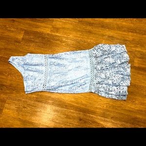 One shoulder blue lace dress